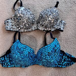 iHeartRaves Silver and Blue Sequin Bra Set size 38B